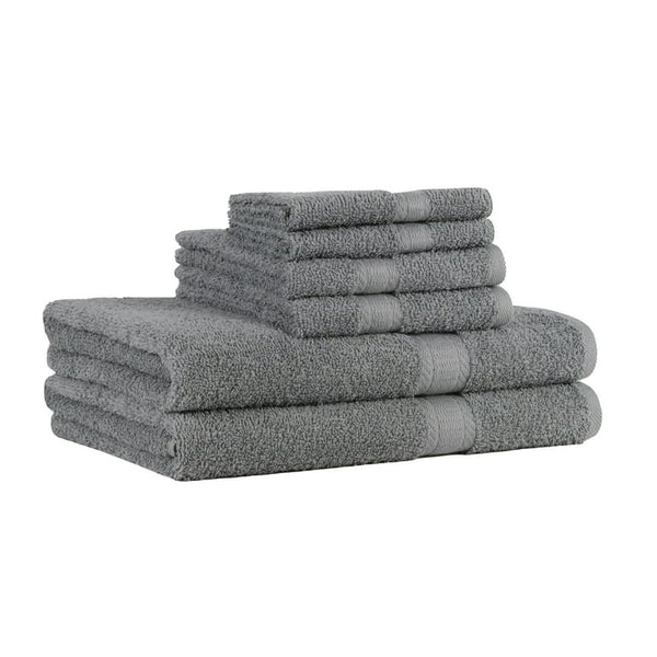 GREY COTTON BATH TOWEL WITH DARK BORDERS - PACK OF 3