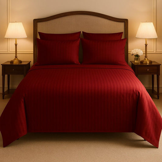 Maroon Satin Stirpe - Bedsheet